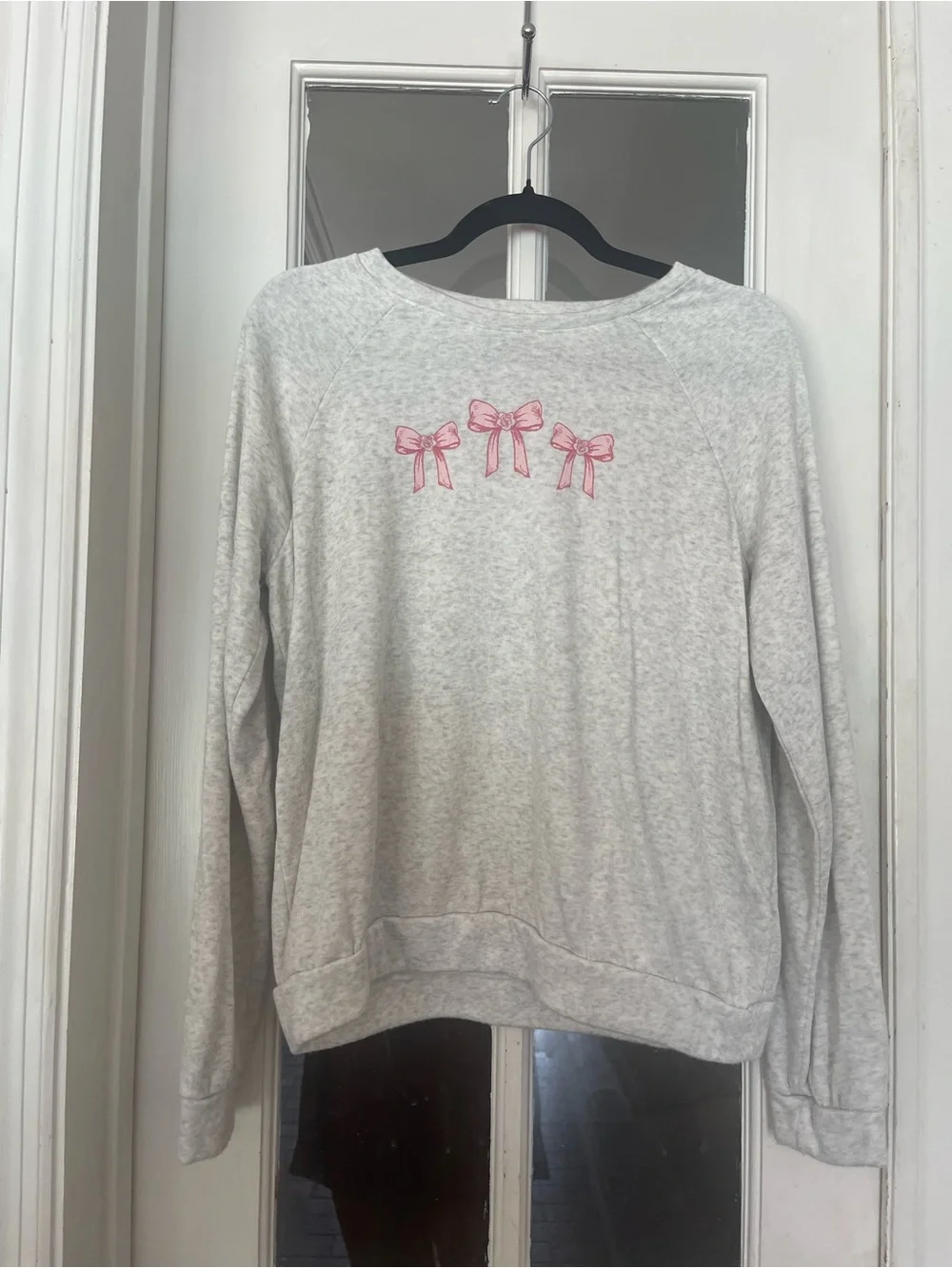 Girls' Light Gray Sweatshirt with Pink Bow Accents